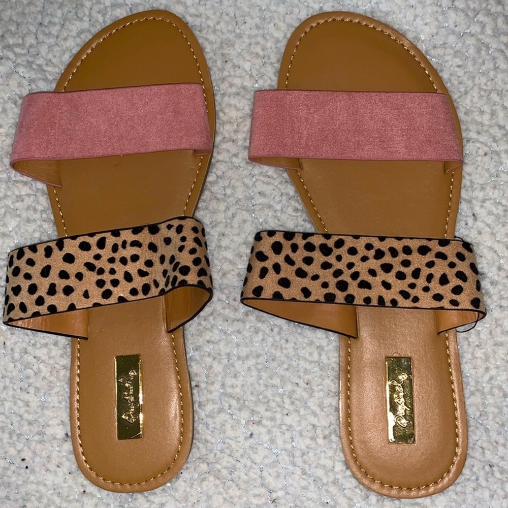 Qupid Pink and Leopard Print Sandals
